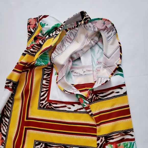 7th Avenue New York & Co. Tulip Yellow Split-Neck Flutter Sleeve Blouse Medium - Picture 6 of 12